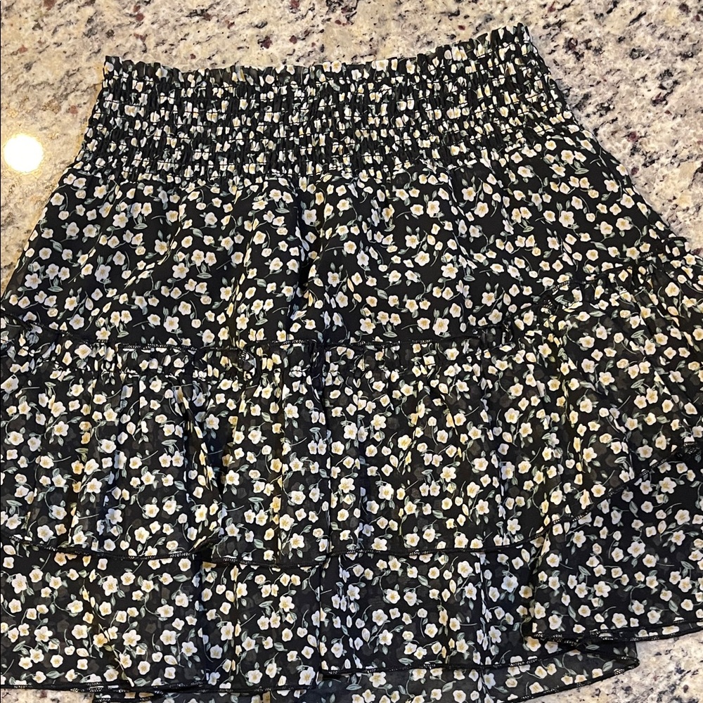 Altar'd State Black Floral A-Line Skirt